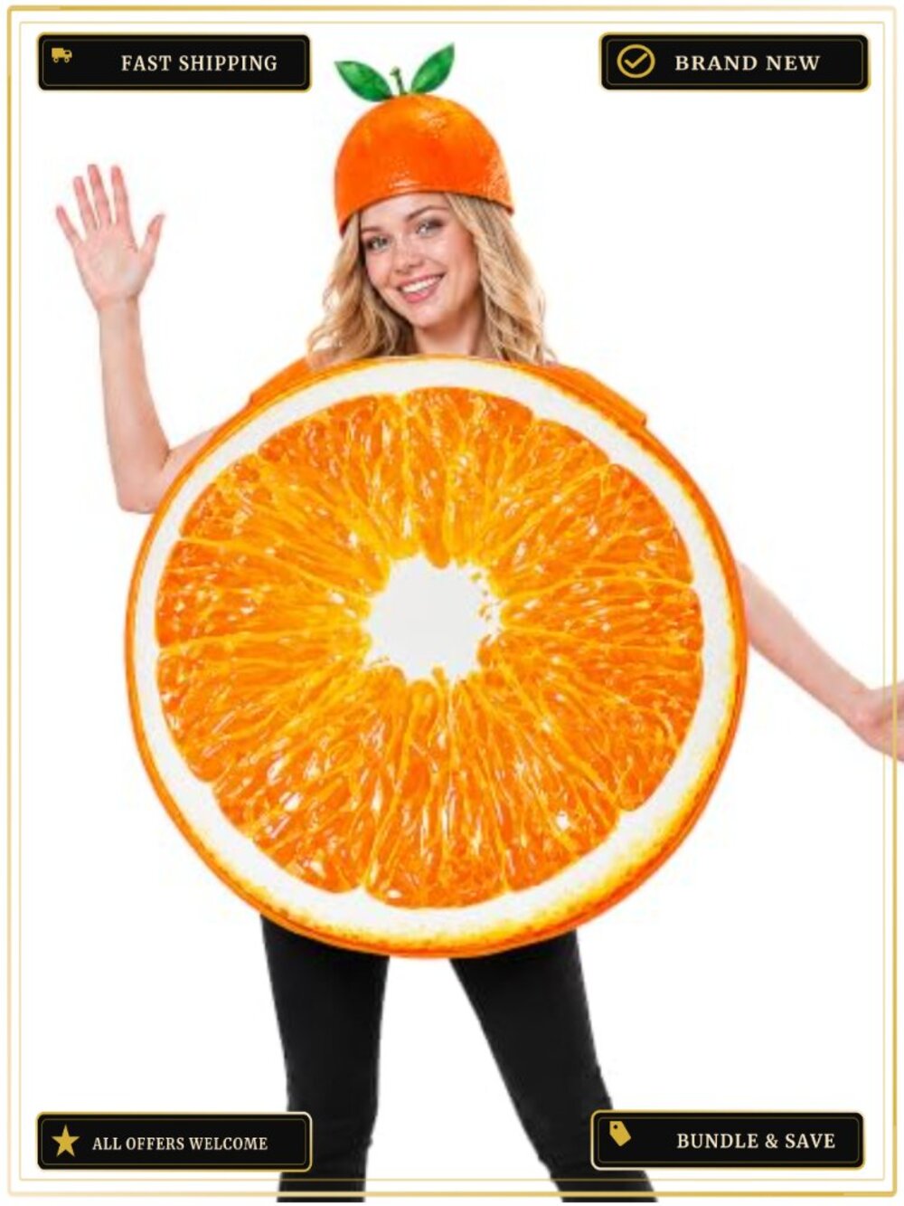 Adult Sliced Orange Costume Polyester Tunic & Hat Halloween Fruit Party